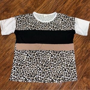 Black and White Leopard Print Color Block Shirt